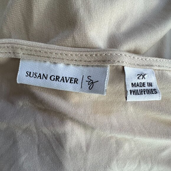 Susan Graver Womens 2X Tan Liquid Knit Top Sequin Detail Sleeves Stretch V Neck - Picture 5 of 7